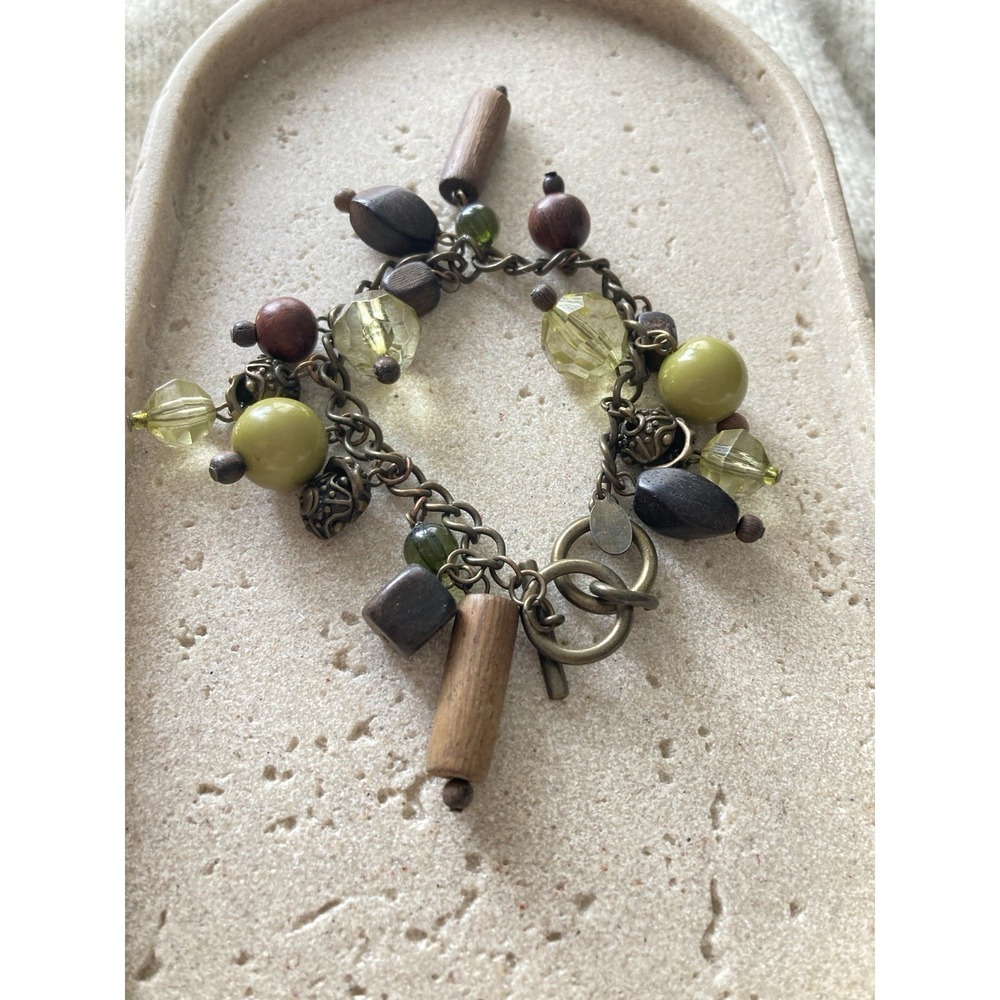 Cookie Lee Charm Bracelet In Earthy Tones Whimsical Woodland Fairy Cluster Beads